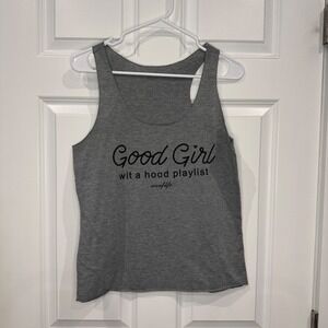 Worfdfe Good Girl Wit A Hood Playlist Graphic Racerback Tank Top Gray Size Small